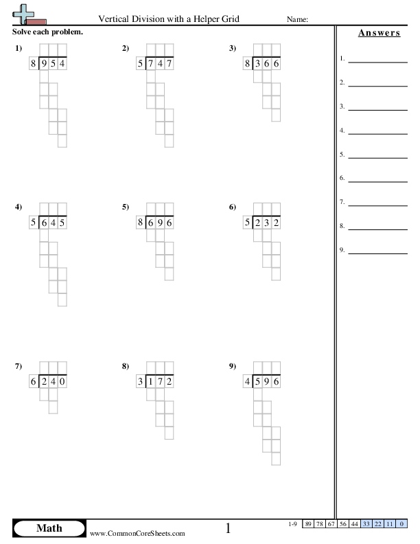 Vertical Division with a Helper Grid worksheet